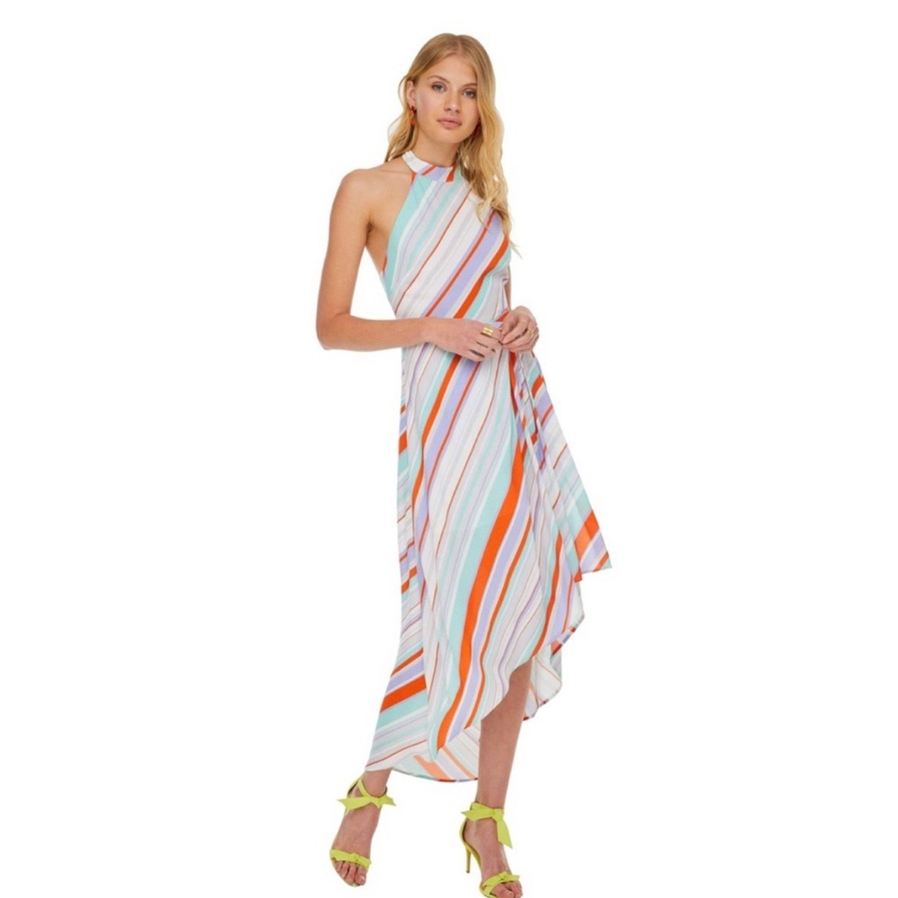 ASTR The Label Illusion Asymmetrical High Low Halter Neck Multi Colored Dress